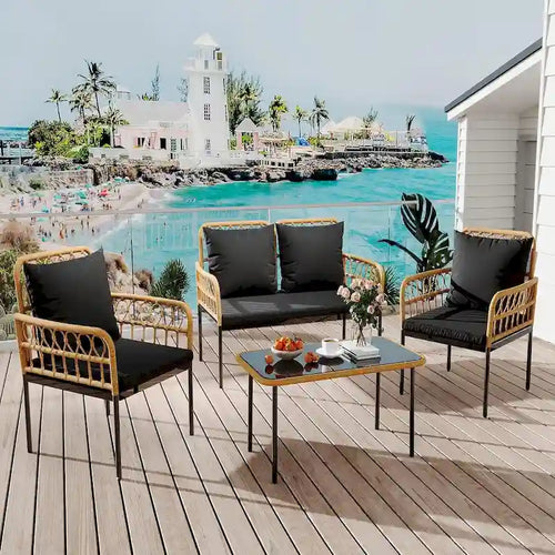 4-Piece Outdoor Wicker Patio Living Room Set