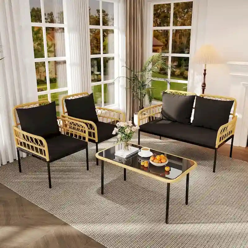 4-Piece Outdoor Wicker Patio Living Room Set