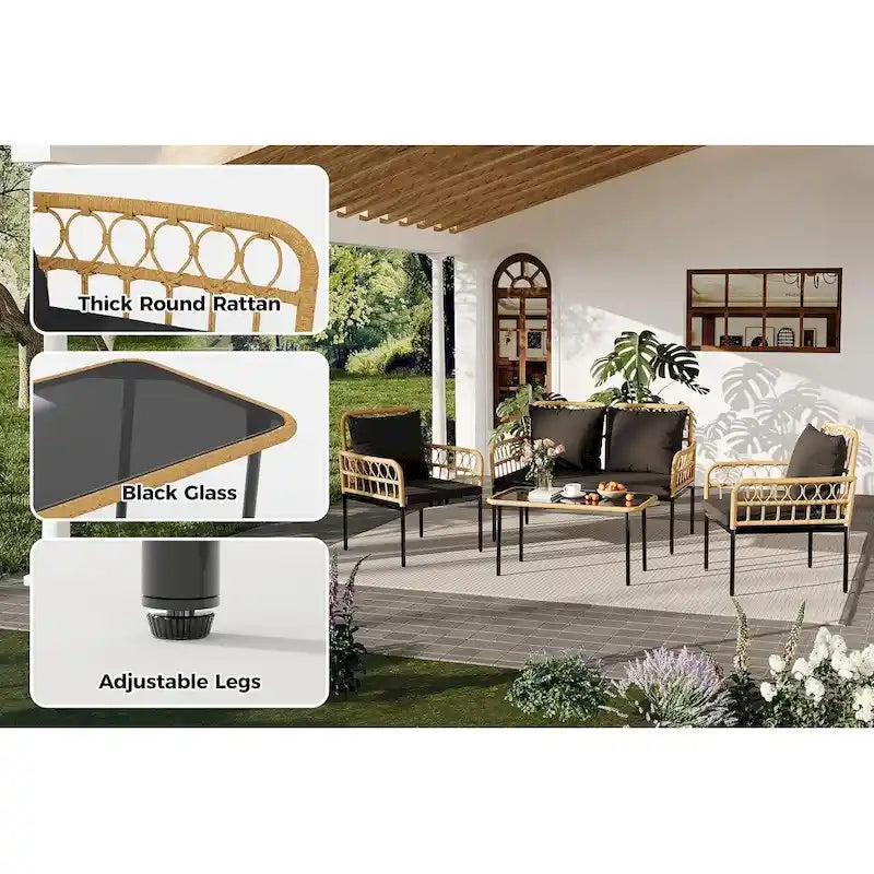 4-Piece Outdoor Wicker Patio Living Room Set