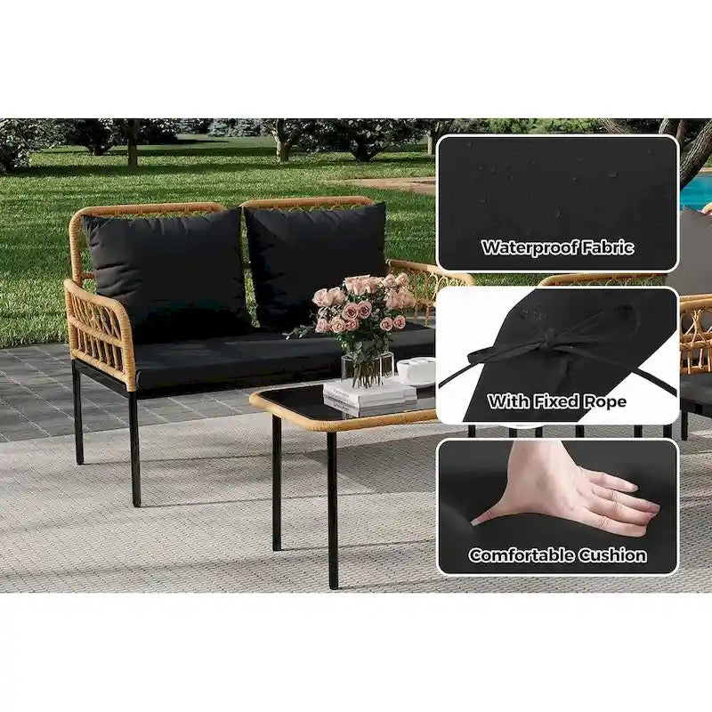 4-Piece Outdoor Wicker Patio Living Room Set