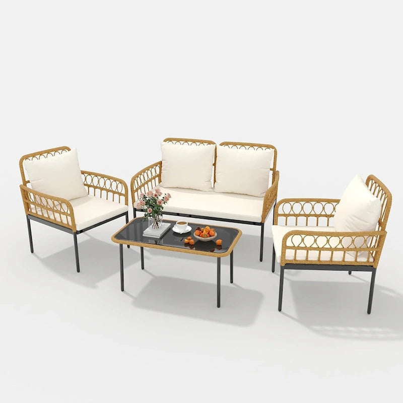 4-Piece Outdoor Wicker Patio Living Room Set