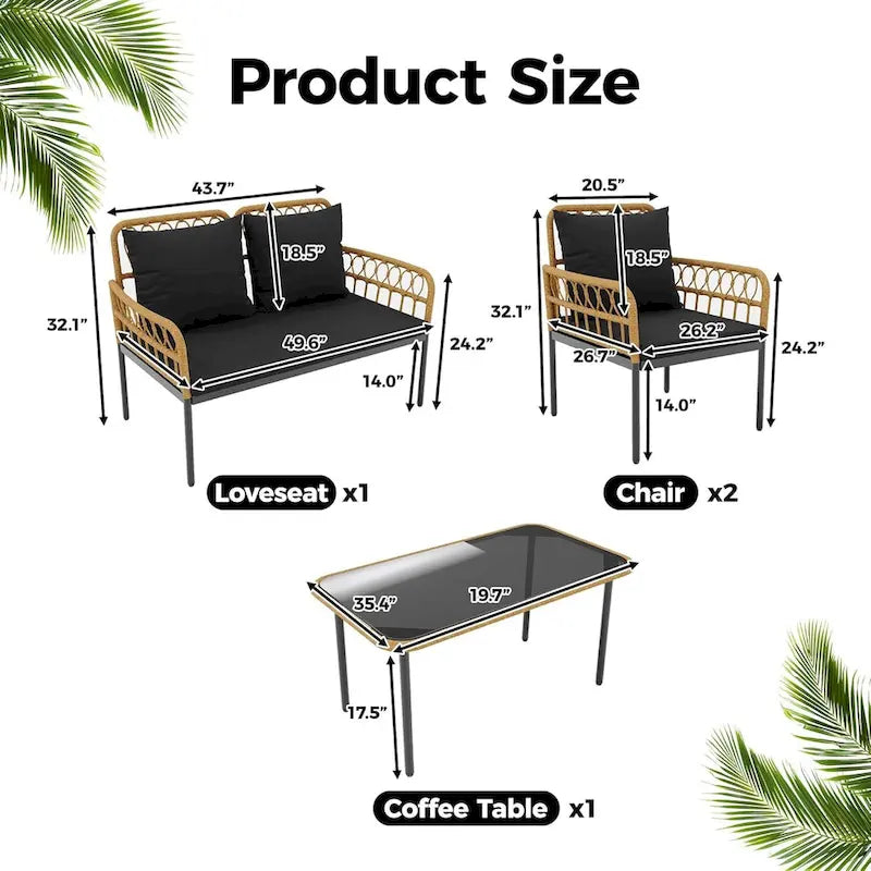 4-Piece Outdoor Wicker Patio Living Room Set