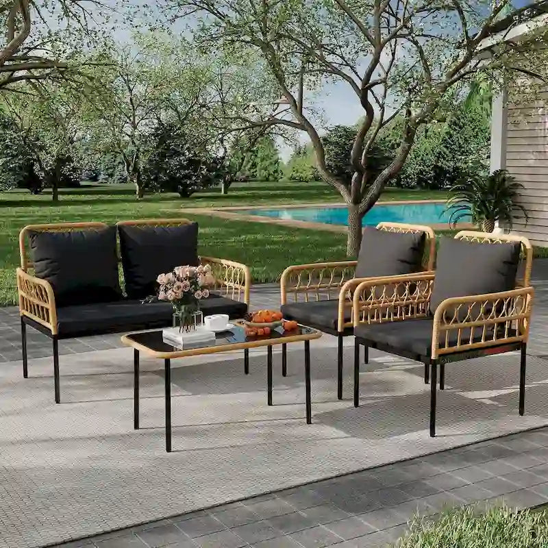 4-Piece Outdoor Wicker Patio Living Room Set
