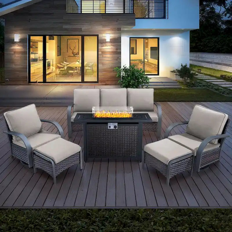 Outdoor Sofa Chair with Fire Pit Table Set