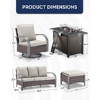 Outdoor Sofa Chair with Fire Pit Table Set