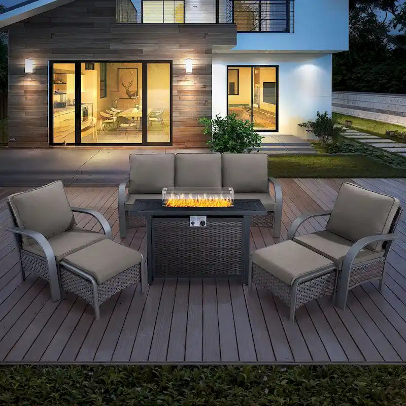 Outdoor Sofa Chair with Fire Pit Table Set