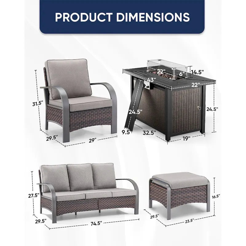 Outdoor Sofa Chair with Fire Pit Table Set