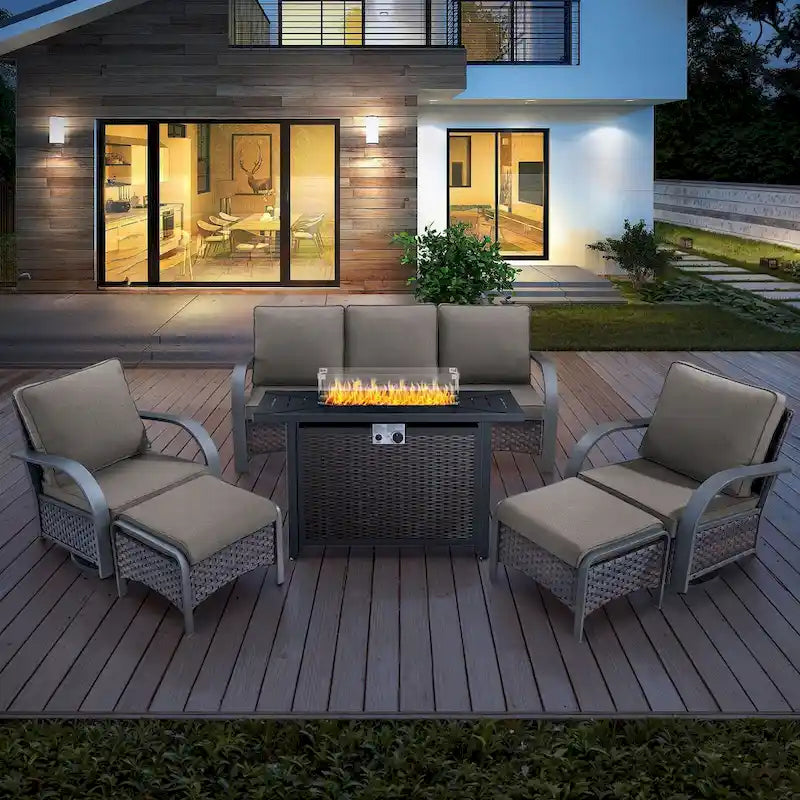 Outdoor Sofa Chair with Fire Pit Table Set