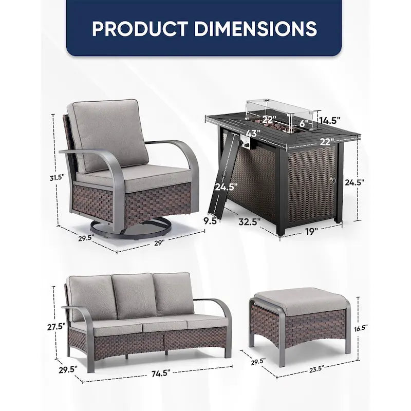 Outdoor Sofa Chair with Fire Pit Table Set