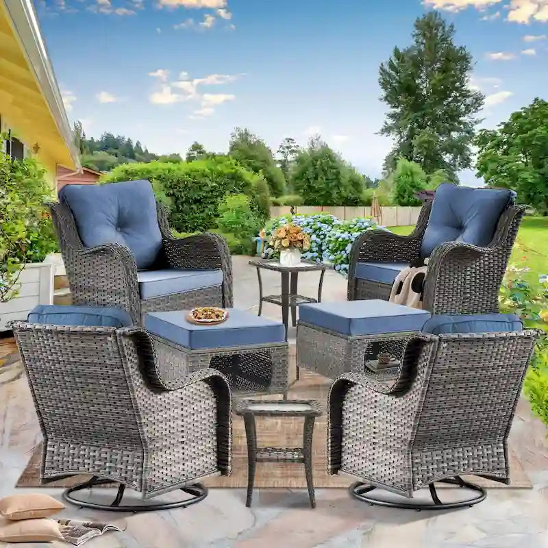 8-piece Wicker Patio Furniture Set with Swivel Chair and Patio Ottoman