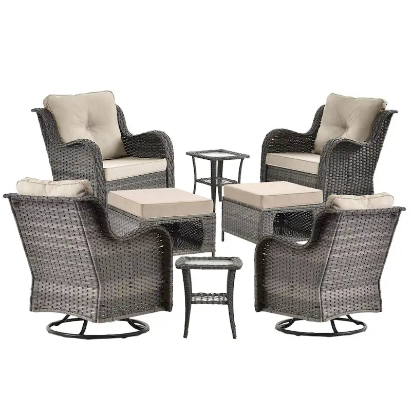 8-piece Wicker Patio Furniture Set with Swivel Chair and Patio Ottoman