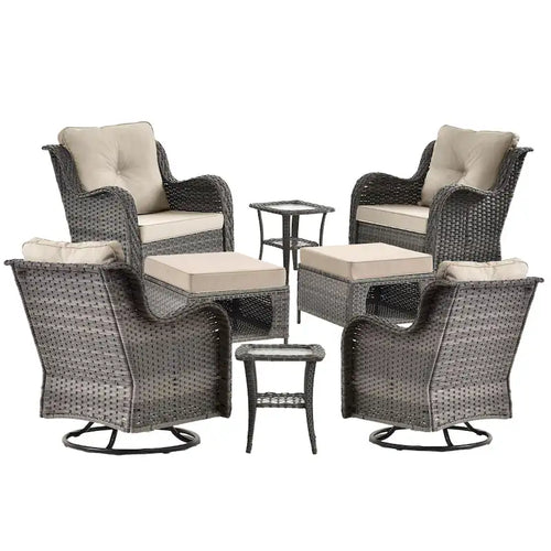 8-piece Wicker Patio Furniture Set with Swivel Chair and Patio Ottoman