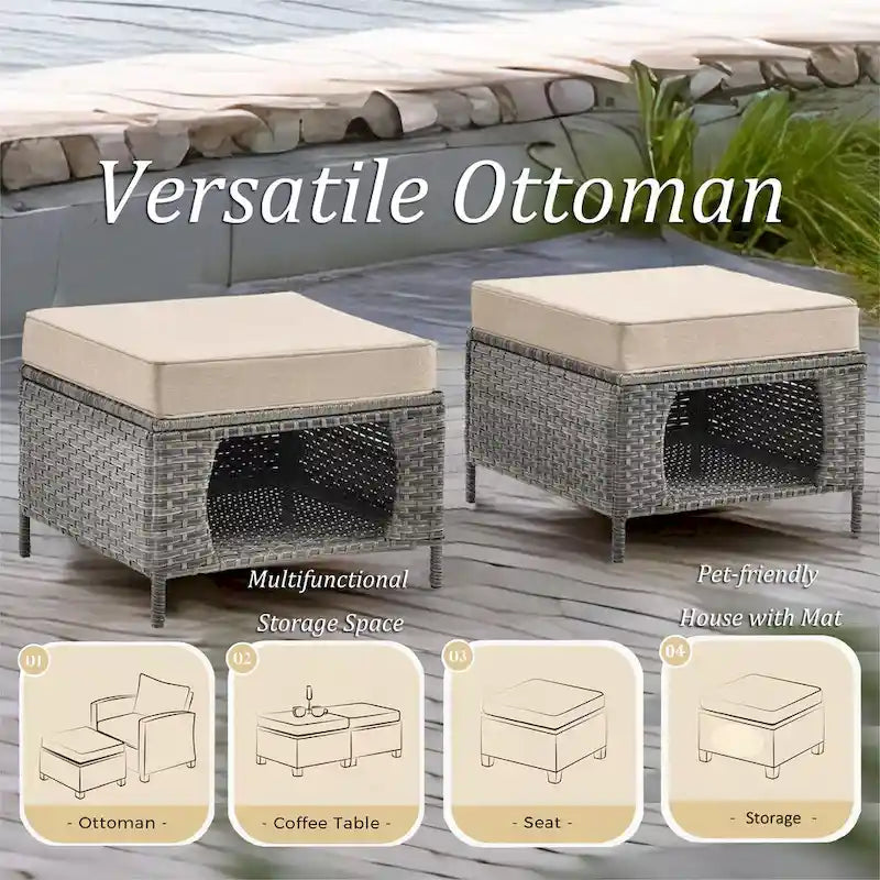 8-piece Wicker Patio Furniture Set with Swivel Chair and Patio Ottoman