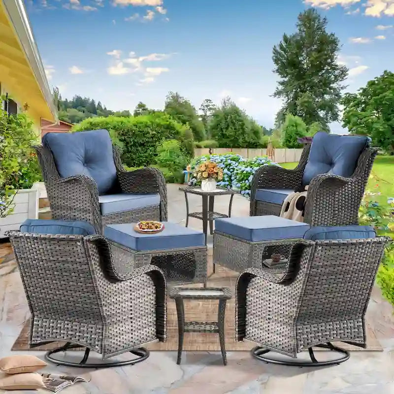 8-piece Wicker Patio Furniture Set with Swivel Chair and Patio Ottoman