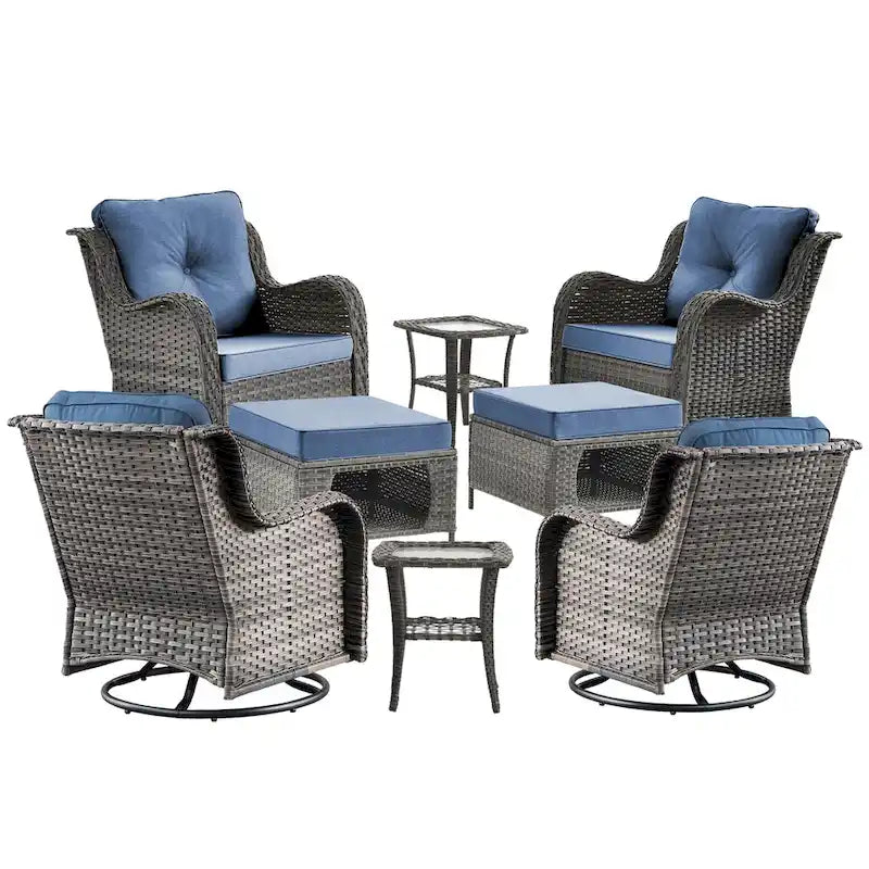 8-piece Wicker Patio Furniture Set with Swivel Chair and Patio Ottoman