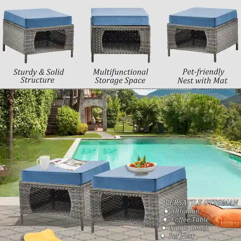 8-piece Wicker Patio Furniture Set with Swivel Chair and Patio Ottoman