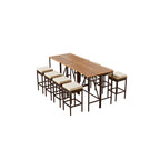 10-Piece Outdoor Patio Counter Height Foldable Dining Set with 8 Cushioned Stools, 2 Acacia Wood Foldable Table