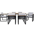 7-Piece Outdoor Patio Steel Dining Set with Umbrella Hole and 6 Cushioned Armchairs