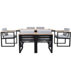 7-Piece Outdoor Patio Steel Dining Set with Umbrella Hole and 6 Cushioned Armchairs