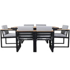 7-Piece Outdoor Patio Steel Dining Set with Umbrella Hole and 6 Cushioned Armchairs