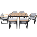 7-Piece Outdoor Patio Steel Dining Set with Umbrella Hole and 6 Cushioned Armchairs