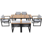 7-Piece Outdoor Patio Steel Dining Set with Umbrella Hole and 6 Cushioned Armchairs