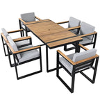 7-Piece Outdoor Patio Steel Dining Set with Umbrella Hole and 6 Cushioned Armchairs