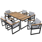 7-Piece Outdoor Patio Steel Dining Set with Umbrella Hole and 6 Cushioned Armchairs