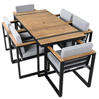 7-Piece Outdoor Patio Steel Dining Set with Umbrella Hole and 6 Cushioned Armchairs