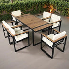 7-Piece Outdoor Patio Steel Dining Set with Umbrella Hole and 6 Cushioned Armchairs