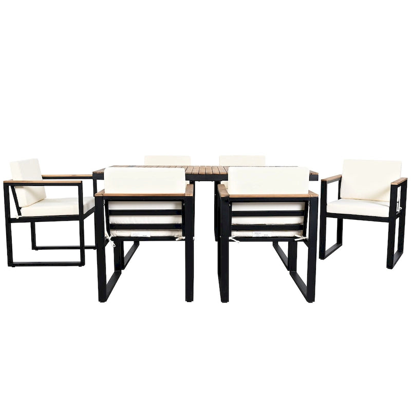 7-Piece Outdoor Patio Steel Dining Set with Umbrella Hole and 6 Cushioned Armchairs