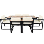7-Piece Outdoor Patio Steel Dining Set with Umbrella Hole and 6 Cushioned Armchairs