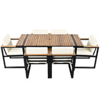 7-Piece Outdoor Patio Steel Dining Set with Umbrella Hole and 6 Cushioned Armchairs