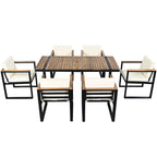 7-Piece Outdoor Patio Steel Dining Set with Umbrella Hole and 6 Cushioned Armchairs