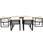 7-Piece Outdoor Patio Steel Dining Set with Umbrella Hole and 6 Cushioned Armchairs