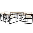 7-Piece Outdoor Patio Steel Dining Set with Umbrella Hole and 6 Cushioned Armchairs
