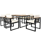 7-Piece Outdoor Patio Steel Dining Set with Umbrella Hole and 6 Cushioned Armchairs