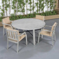 5-Piece Outdoor Patio Acacia Wood Round Dining Set with Umbrella Hole and 4 Cushioned Armchairs