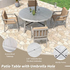 5-Piece Outdoor Patio Acacia Wood Round Dining Set with Umbrella Hole and 4 Cushioned Armchairs