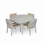 5-Piece Outdoor Patio Acacia Wood Round Dining Set with Umbrella Hole and 4 Cushioned Armchairs