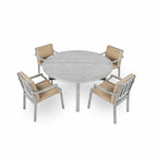 5-Piece Outdoor Patio Acacia Wood Round Dining Set with Umbrella Hole and 4 Cushioned Armchairs