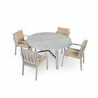 5-Piece Outdoor Patio Acacia Wood Round Dining Set with Umbrella Hole and 4 Cushioned Armchairs