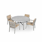 5-Piece Outdoor Patio Acacia Wood Round Dining Set with Umbrella Hole and 4 Cushioned Armchairs