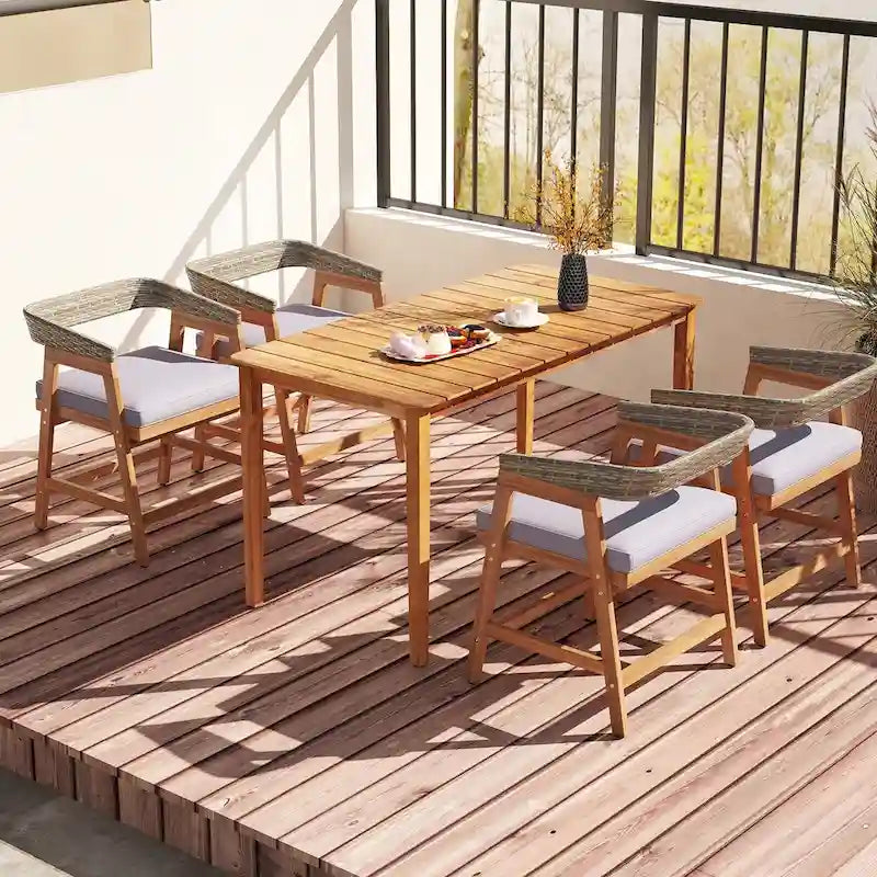 Costway Patio Chairs Set of 4 Outdoor Acacia Wood Dining Chairs with - See Details