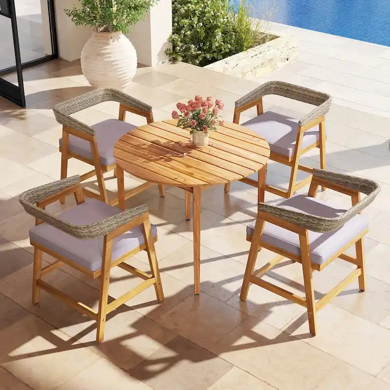 Costway Patio Chairs Set of 4 Outdoor Acacia Wood Dining Chairs with - See Details