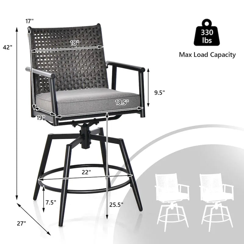 Costway 360 Swivel Bar Stool Set of 2 Counter Height Bar Chair with - See Details