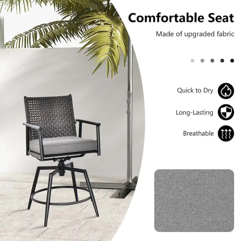 Costway 360 Swivel Bar Stool Set of 2 Counter Height Bar Chair with - See Details