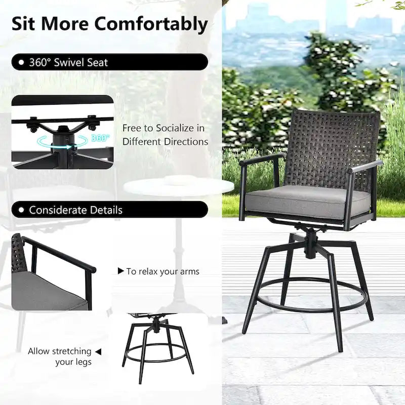 Costway 360 Swivel Bar Stool Set of 2 Counter Height Bar Chair with - See Details