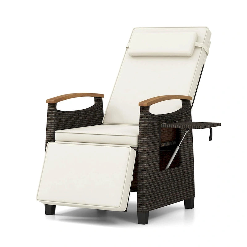 Costway 1/2 PCS Patio Wicker Recliner Chair with Adjustable Backrest