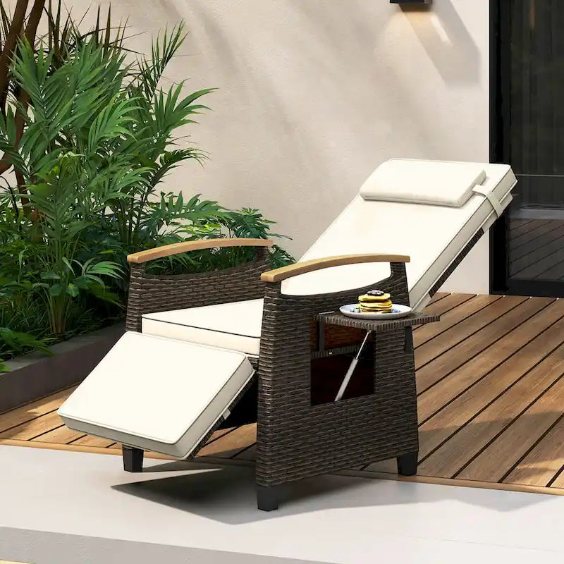 Costway 1/2 PCS Patio Wicker Recliner Chair with Adjustable Backrest